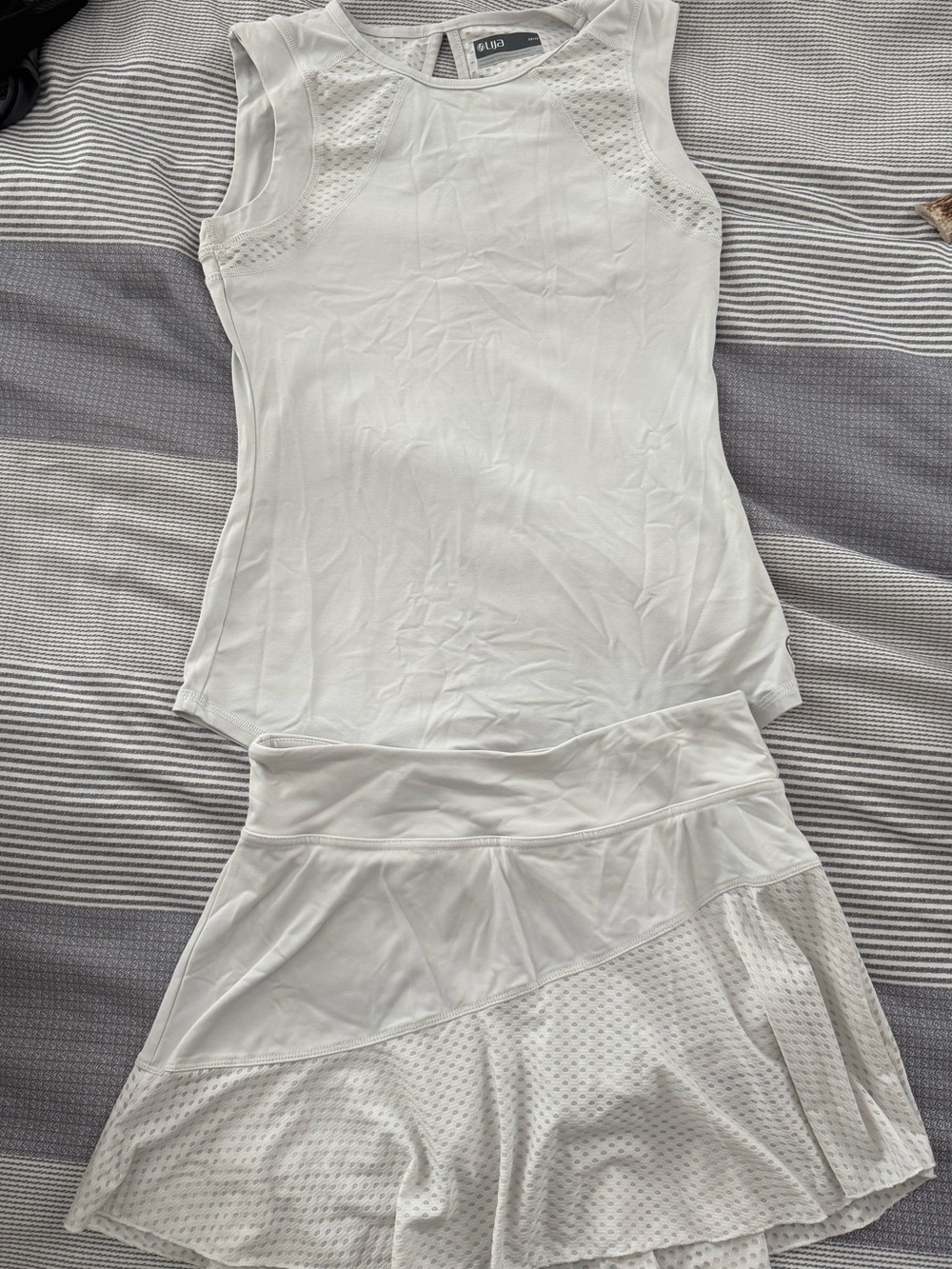 Lija White Mesh-Detail Athletic Tank and Skort Set